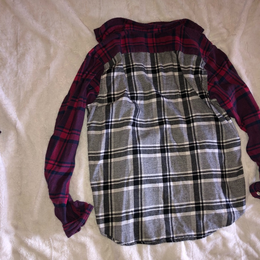 Two Pattern Flannel Button Down Shirt Unisex - image 5